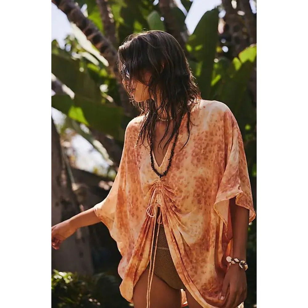 NWT Free People Valencia Kaftan Orange Animal Swim Coverup Resortwear Festival